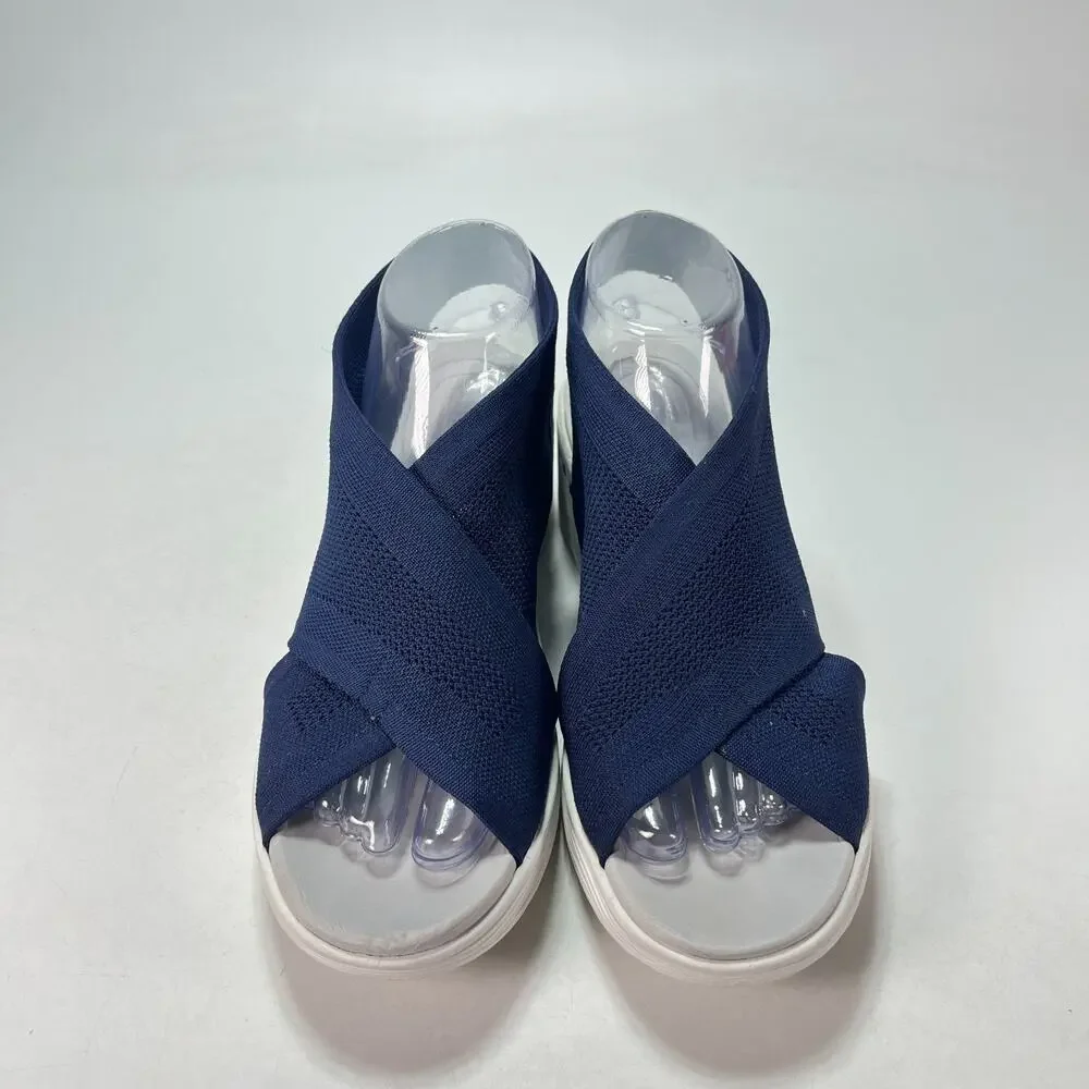 Easy Spirit Blast2 Navy Blue Crisscross Straps Wedge Sandals Women's Size 8.5W